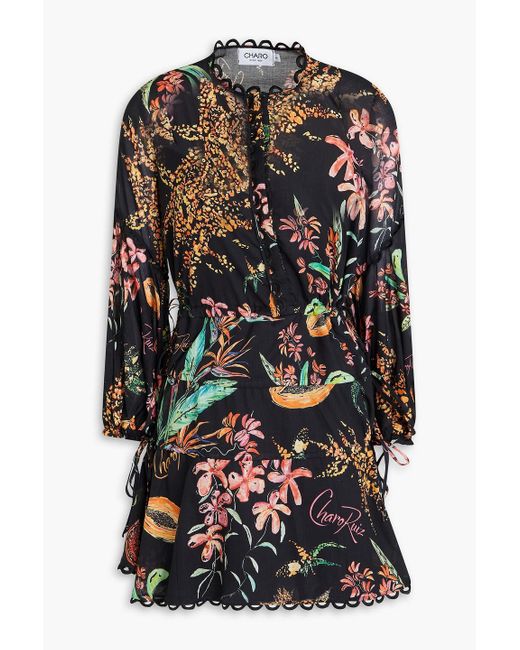 Charo Ruiz Black Nana Printed Cotton-Blend Voile Mini Dress