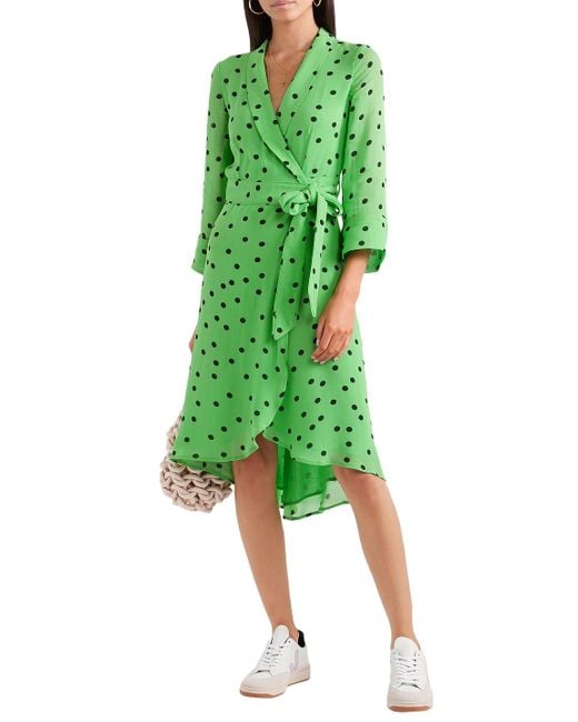 Ganni polka dot wrap dress online