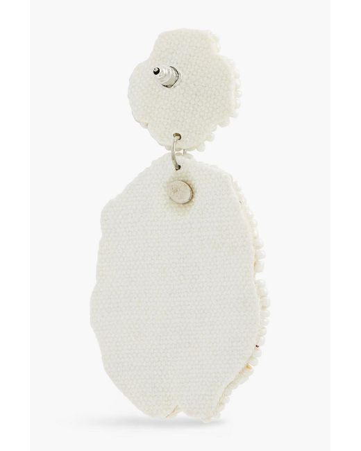 Kenneth Jay Lane White Tone, Crystal And Bead Earrings