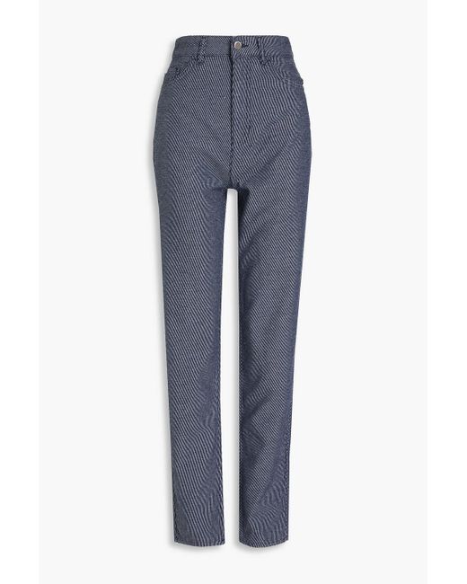 Emporio Armani Blue Striped Cotton-blend Slim-leg Pants