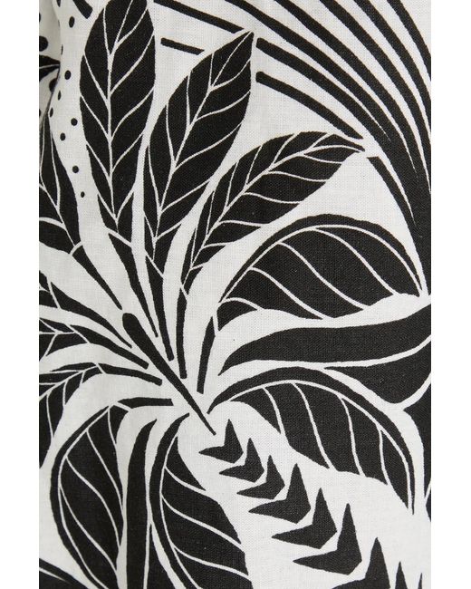 Farm Rio White Belted Printed Linen-blend Playsuit
