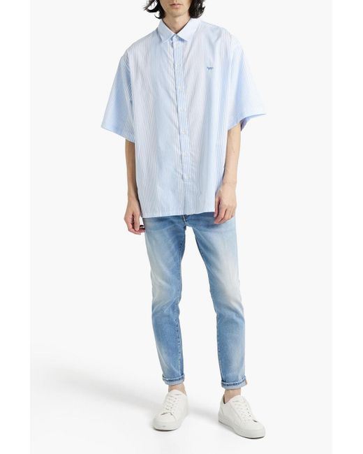 Maison Kitsuné Blue Striped Cotton-broadcloth Shirt for men