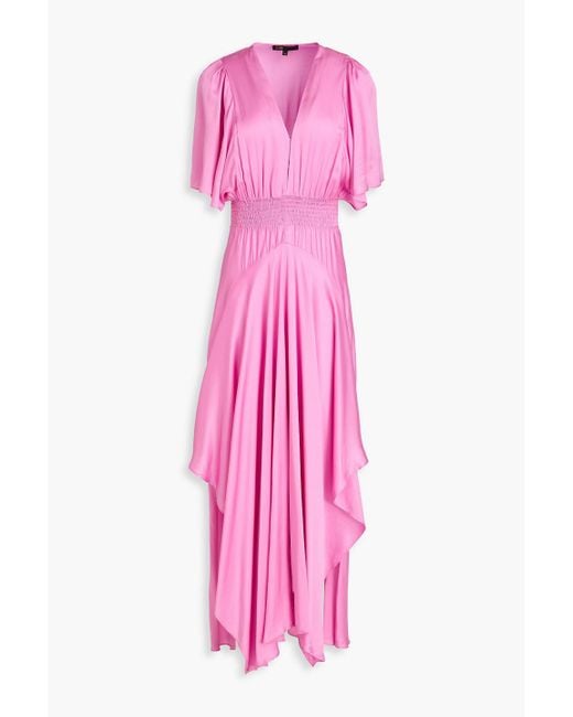 Maje Pink Asymmetric Satin-Twill Maxi Dress
