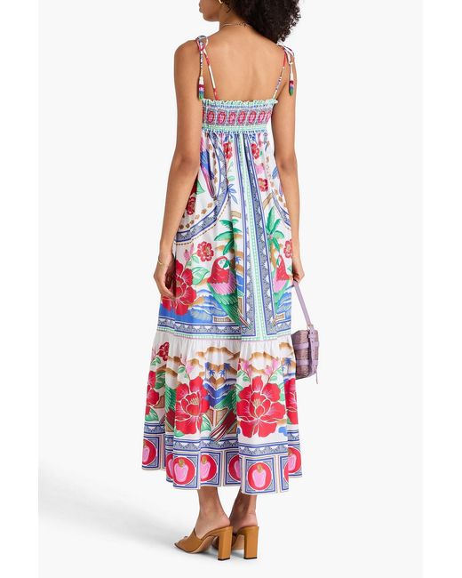 Farm Rio White Bead-embellished Printed Cotton-poplin Midi Dress