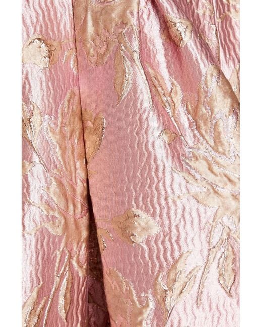 Huishan Zhang Pink Metallic Floral-brocade Midi Dress