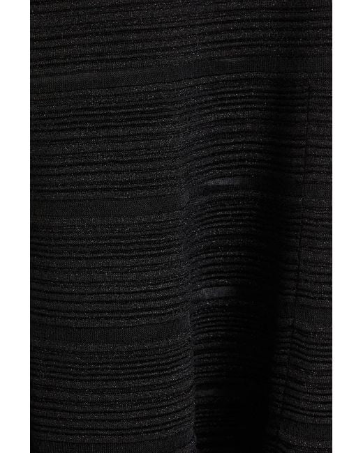 Hervé Léger Black Metallic Ribbed-knit Gown