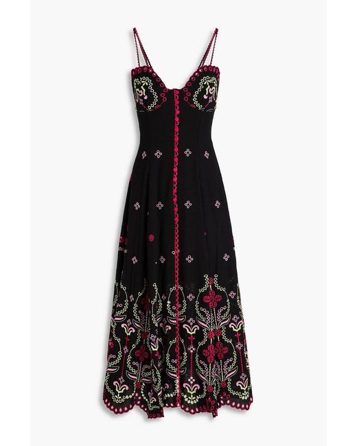 Charo Ruiz Black Broderie Anglaise Cotton-Blend Midi Dress