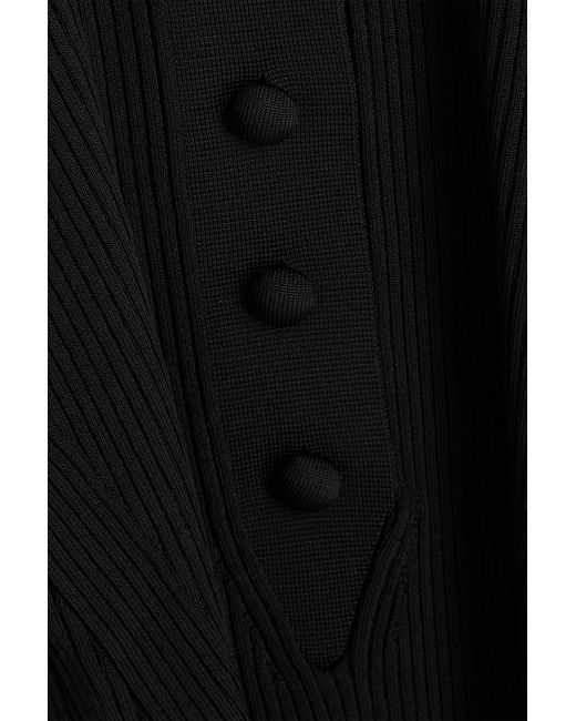 Zimmermann Black Ribbed-Knit Polo Shirt