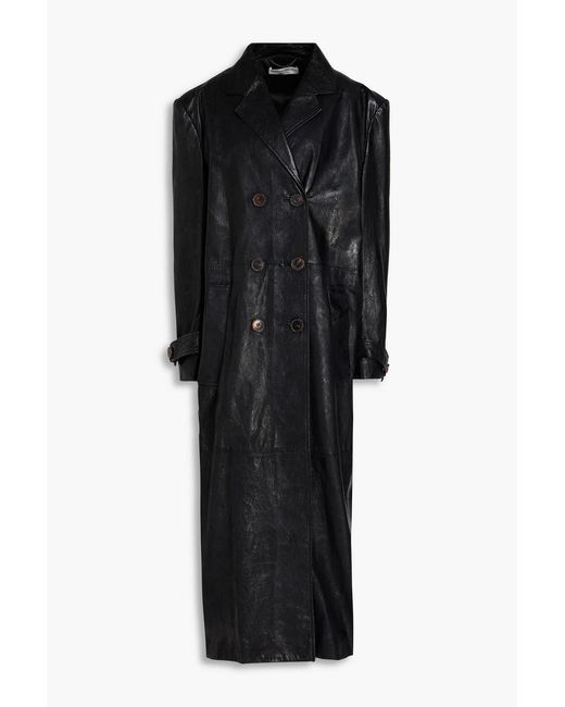 Alessandra Rich Black Double-Breasted Leather Coat