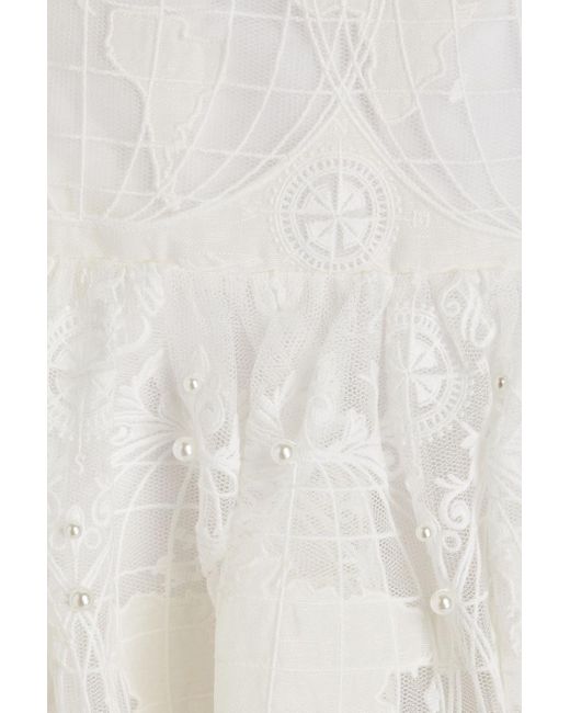 Zimmermann White Embellished Tiered Voile And Tulle Maxi Skirt