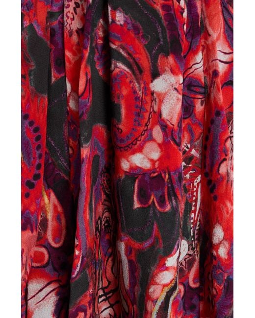 IRO Red Minikleid aus crêpe de chine mit print und rüschen