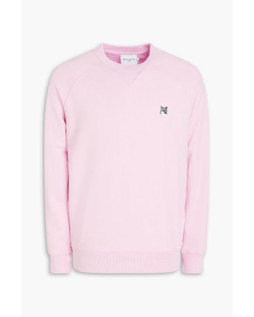 Maison Kitsuné Pink Embroidered French Cotton-terry Sweatshirt for men