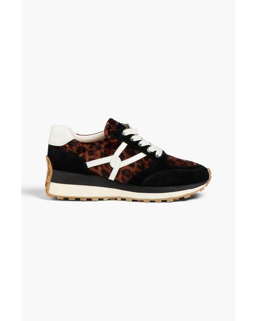 Veronica Beard Black Leopard-print Velvet, Leather And Suede Sneakers