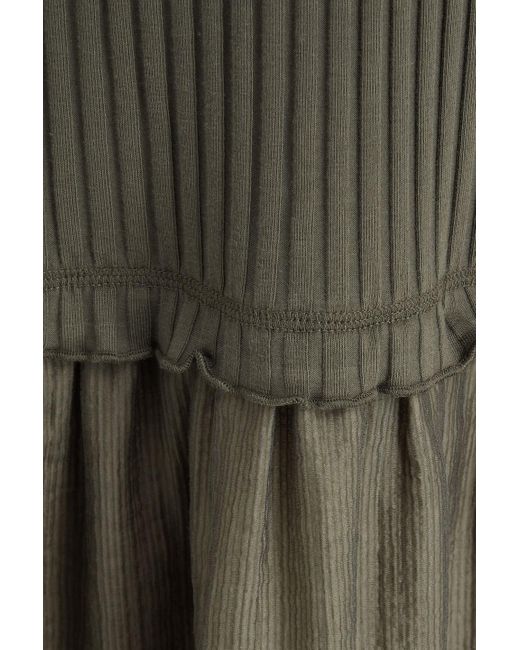 Mother Of Pearl Green Ribbed Jersey-paneled Jacquard Midi Dress
