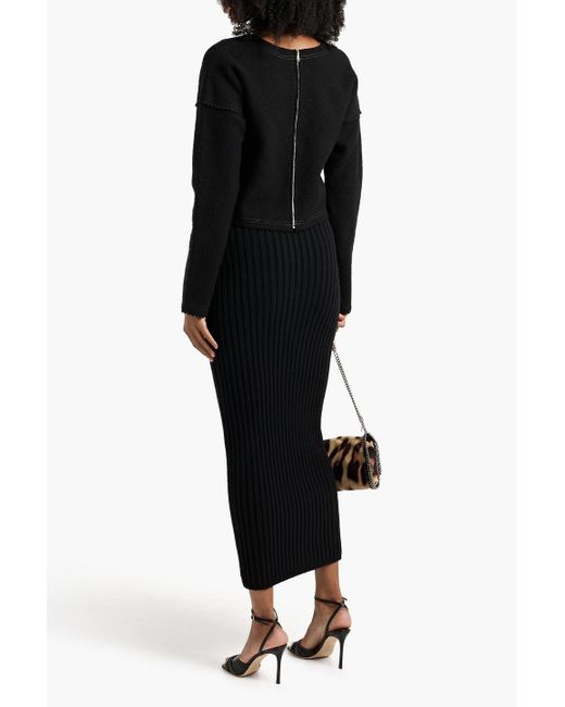 Max Mara Black Seta Ribbed Wool-Blend Maxi Pencil Skirt