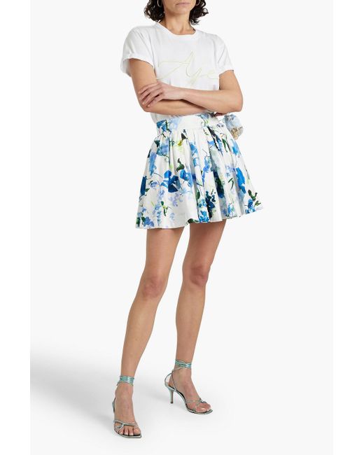 Aje. Blue Cassis Pleated Printed Cotton-poplin Mini Skirt