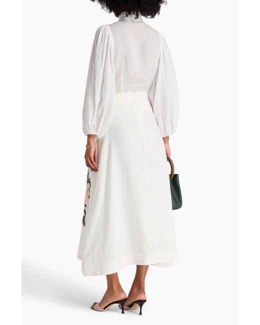 Zimmermann Natural Sequin-Embellished Linen Midi Skirt