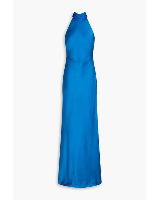 Halston Heritage Blue Speranza Draped Chiffon And Satin Gown