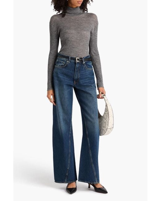 Anine Bing Gray Kyle Ribbed Wool-Blend Turtleneck Sweater