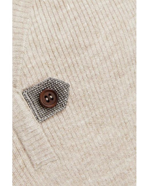 Brunello Cucinelli Natural Metallic Ribbed-knit Top