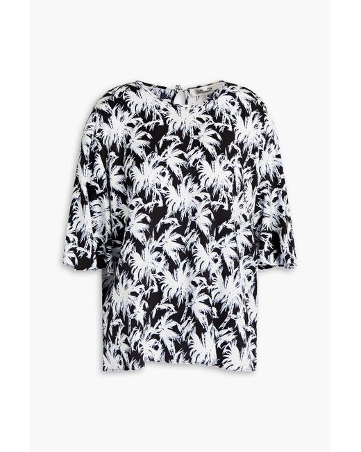 Diane von Furstenberg White Arlene Printed Stretch-Cady Top