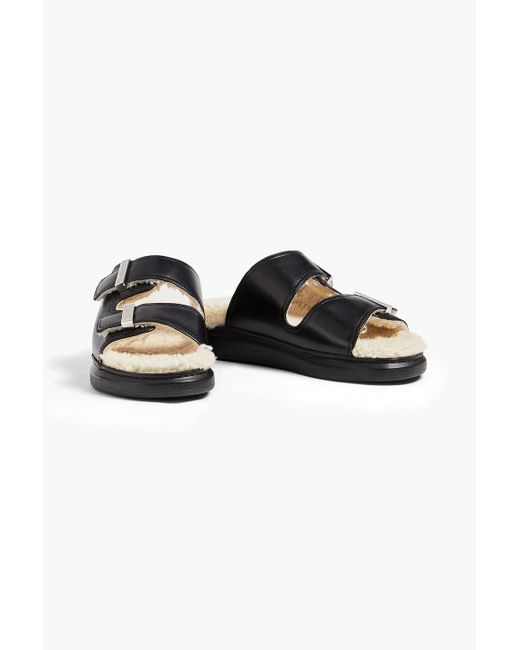 Alexander McQueen Black Shearling-Lined Buckled Leather Platform Sandals
