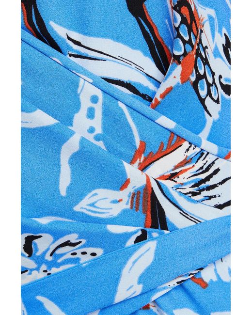 Diane von Furstenberg Blue Blade Printed Crepe Midi Wrap Dress