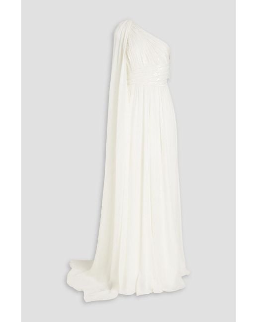 Elie Saab White One-shoulder Embellished Silk-blend Chiffon Gown