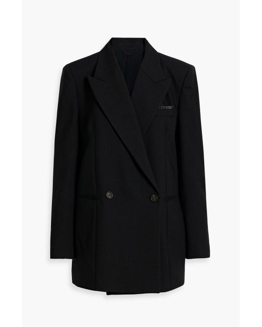 Brunello Cucinelli Black Bead-Embellished Double-Breasted Wool-Twill Blazer