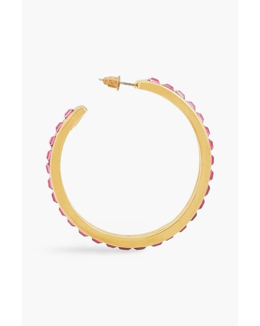 Kenneth Jay Lane Metallic Tone Crystal Hoop Earrings
