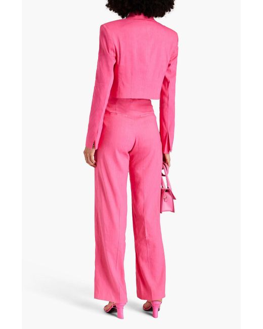 FRAME Pink Linen-blend Wide-leg Pants