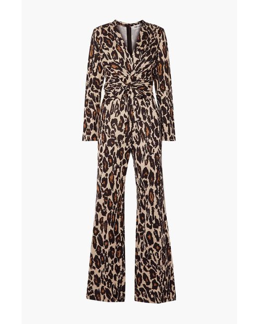 Diane von Furstenberg Black Melinda Leopard-print Silk-jersey Wrap Jumpsuit