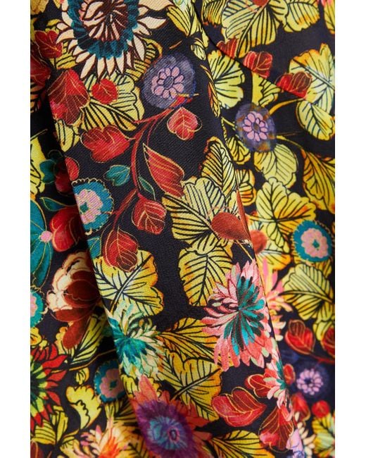 Saloni Natural Divya Pleated Floral-print Silk Crepe De Chine Maxi Dress