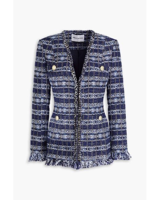 Rebecca Vallance Blue Frayed Metallic Tweed Jacket