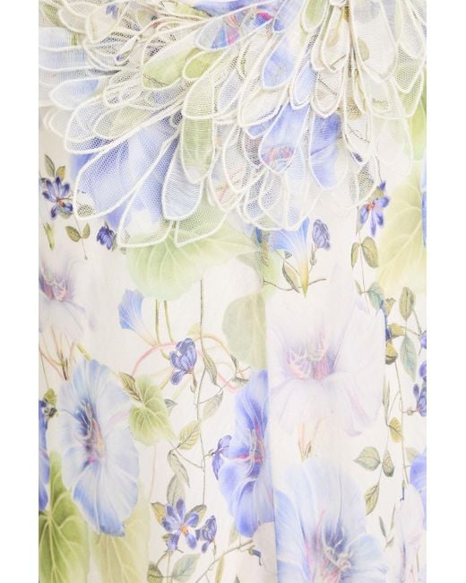 Zimmermann White Robe aus einer leinen-seidenmischung mit floralem print und cut-outs