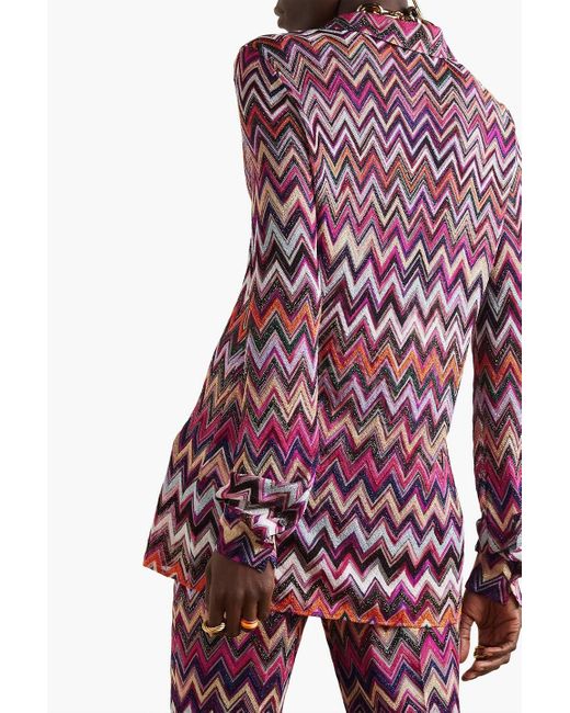 Missoni Red Metallic Crochet-knit Shirt