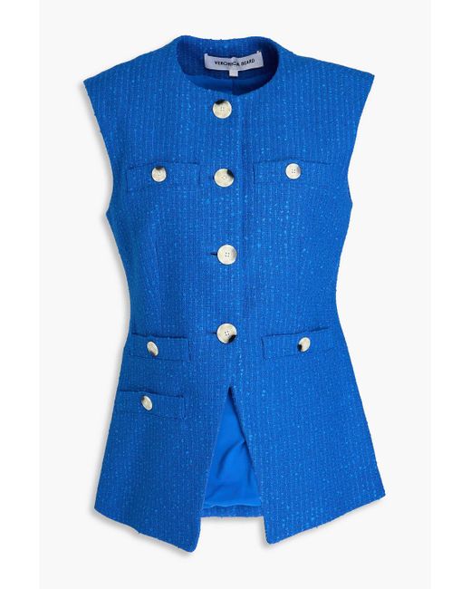Veronica Beard Blue Tamara Cotton-Blend Tweed Vest
