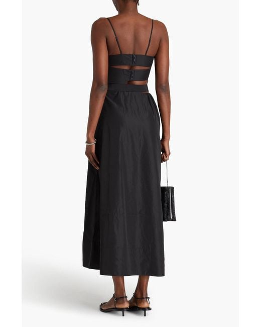 Tibi Black Belted Cutout Taffeta Maxi Dress