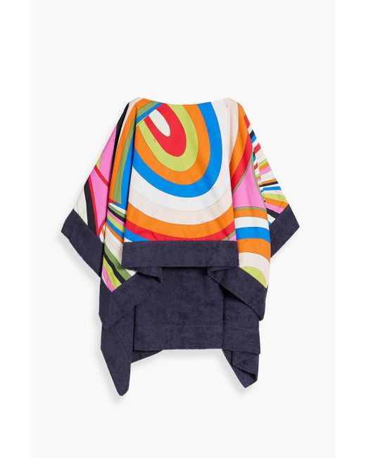 Emilio Pucci Blue Bedrucktes oberteil aus baumwollpopeline und frottee mit drapierung
