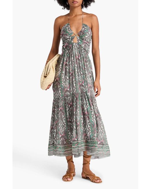Isabel Marant Gray Midikleid "birona" aus krepon aus einer baumwoll-seidenmischung mit paisley-print und cut-outs