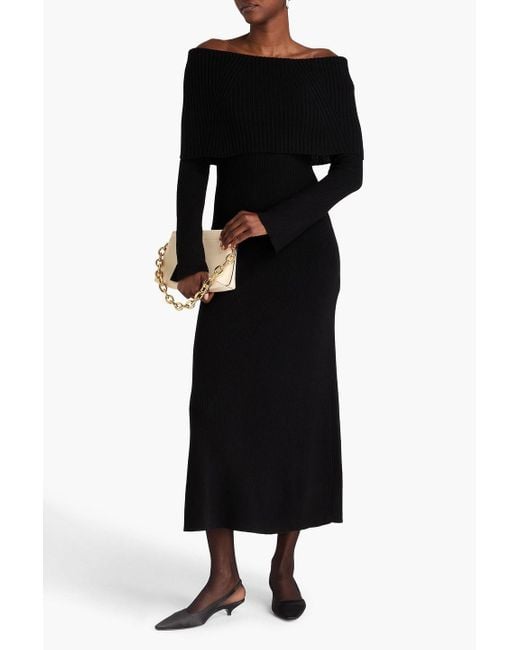 Maje Black Ribbed-Knit Midi Dress