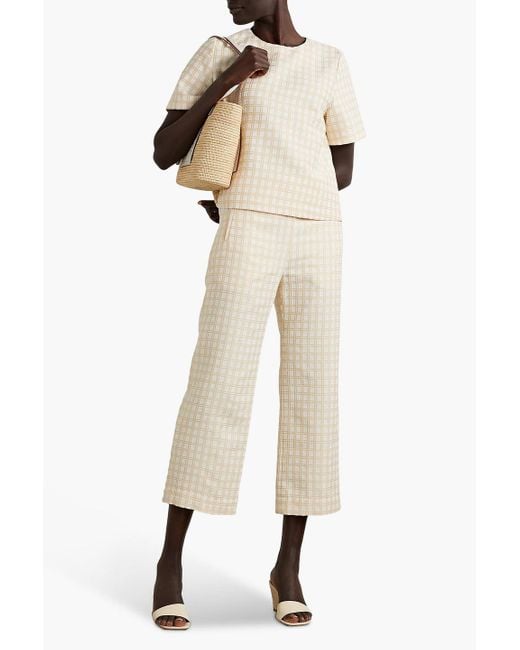 Lisa Marie Fernandez Natural Cropped hose mit geradem bein aus bouclé-jacquard aus einer baumwollmischung mit karomuster