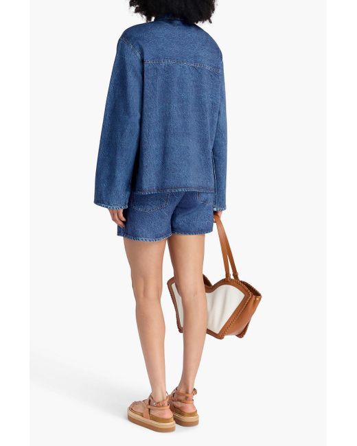 Rag & Bone Blue Miramar emily hemd aus baumwollfrottee mit print und denim-effekt