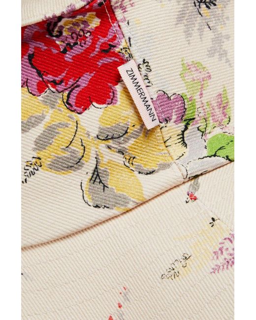 Zimmermann White Tie-detailed Floral-print Cotton-twill Sunhat