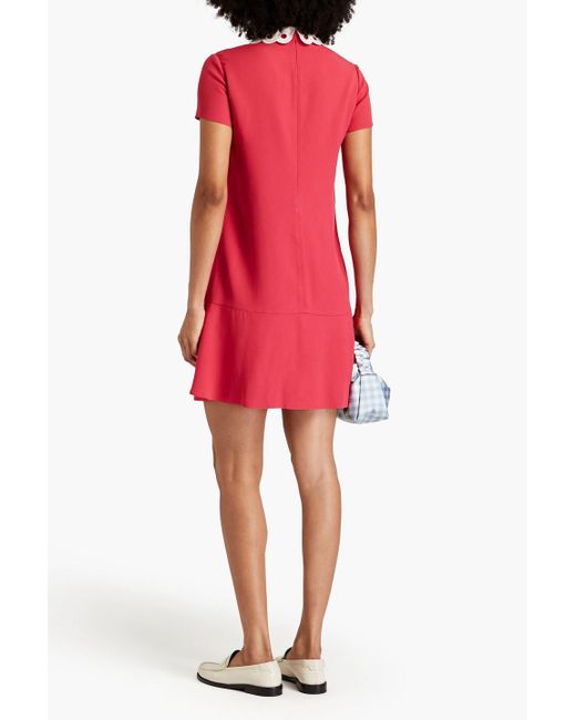 RED Valentino Red Pussy-bow Broderie Anglaise-trimmed Crepe Mini Dress