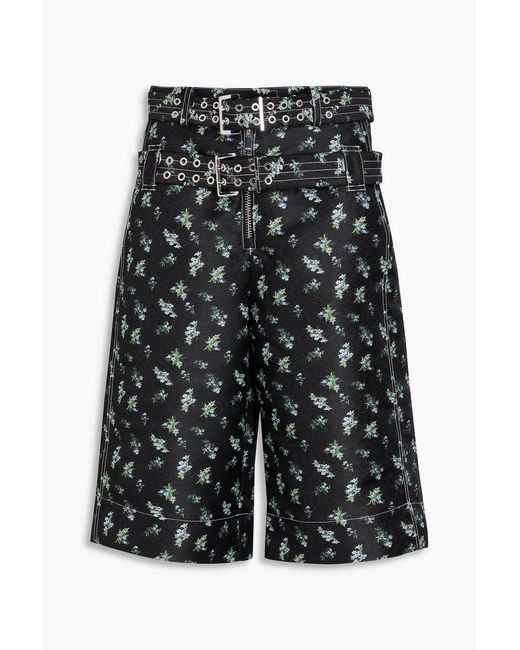 Ganni Gray Floral-print Satin-twill Shorts