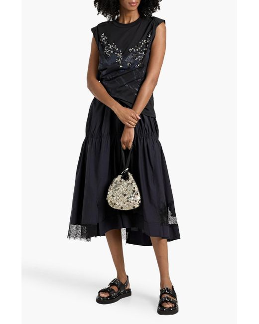 3.1 Phillip Lim Black Embellished Jersey-Paneled Tencel And Cotton-Blend Midi Dress