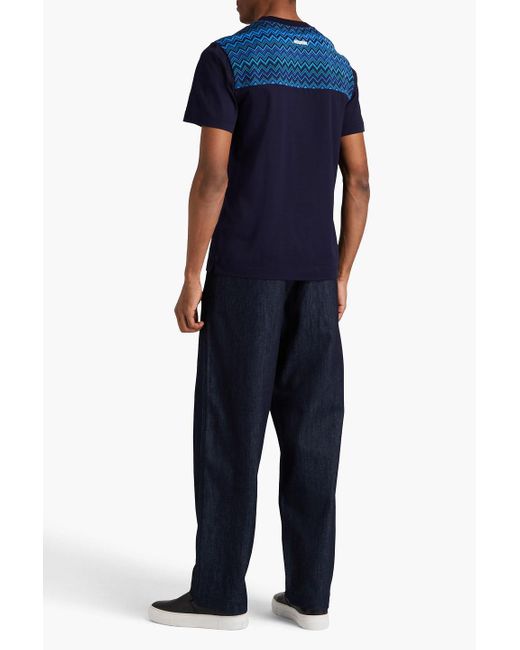 Missoni Blue Crochet-knit And Cotton-jersey T-shirt for men