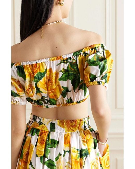 Dolce & Gabbana Yellow Off-the-shoulder Floral-print Cotton-poplin Top