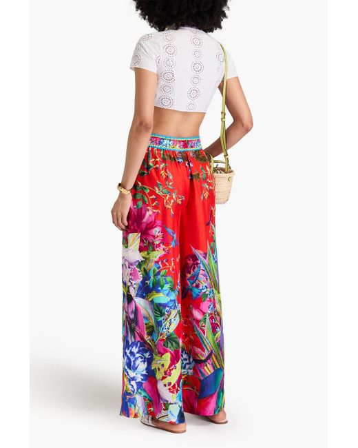 Camilla Red Printed Silk Wide-leg Pants